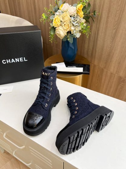 Chanel blue lace-up design non-slip wear-resistant boots - Image 7
