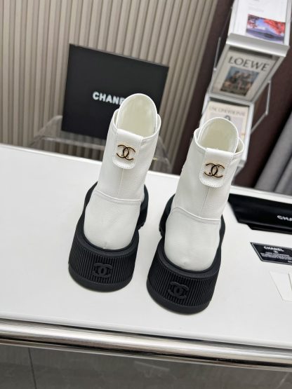 Chanel white lace-up design non-slip wear-resistant leather boots - Image 7