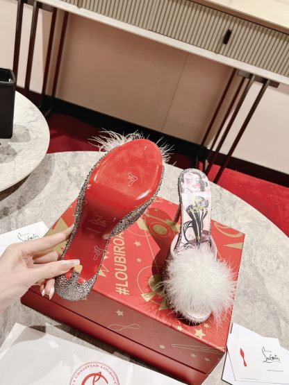 ChristianLouboutin Fish Mouth Fur Ball Sandals High Heels - Image 9