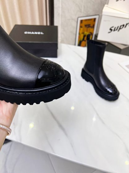 Chanel double-sided elastic design convenient leather black boots - Image 8