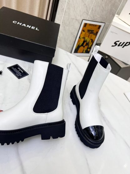 Chanel double-sided elastic design convenient leather white boots - Image 9