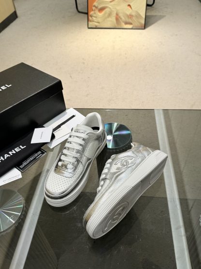 Chanel classic design silver mix and match fashion casual sneakers - Image 5