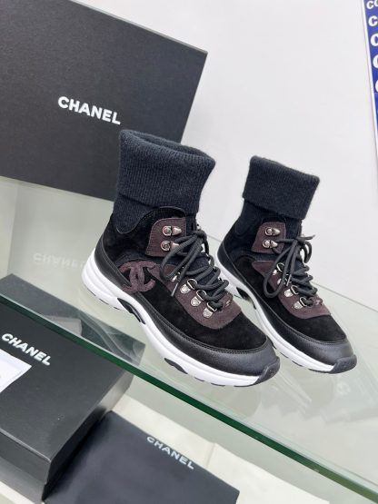 Chanel black and brown mixed socks leather casual sneakers - Image 7