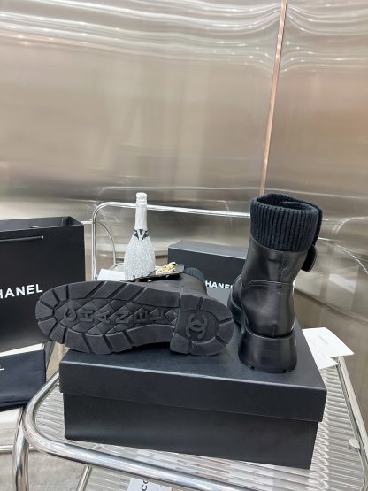 Chanel black autumn and winter leather boots - Image 9