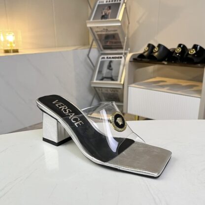 VERSACE new square toe chunky heel sandals high heels - Image 9