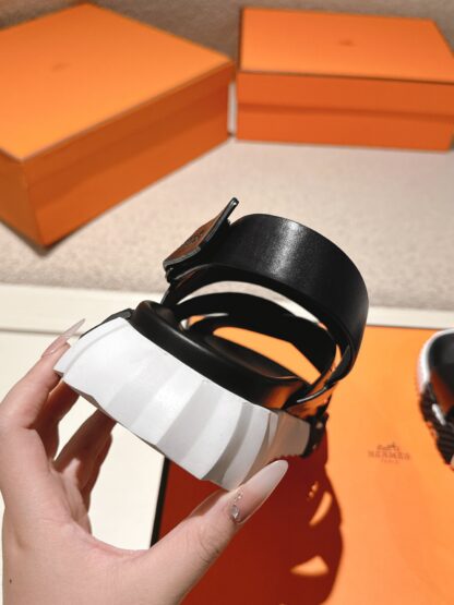 Hermes black and white comfortable casual style cross sandals with a bottom thickness of 4cm - Image 9
