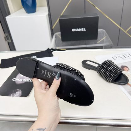 Chanel Spring/Summer Black Dance Shoes Collection Sewn Pearl Vintage Slippers - Image 9