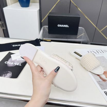 Chanel Spring/Summer White Dance Shoes Collection Sewn Pearl Vintage Slippers - Image 9