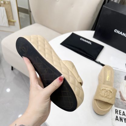 Chanel Spring/Summer Dance Shoes Series Apricot European and American Catwalk New Slippers Heel Height 6.5cm - Image 9