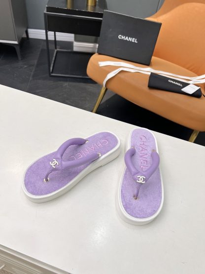 Chanel's hot summer cute macaron purple flip flops Sole thickness: 2cm - Image 9