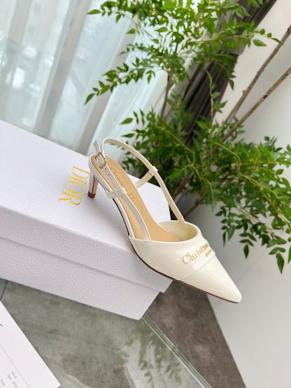 Dior patent leather shiny white temperament high heels - Image 9