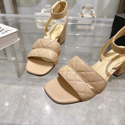 Chanel Spring/Summer new classic apricot mixed sheepskin sandals, heel height 5cm - Image 9