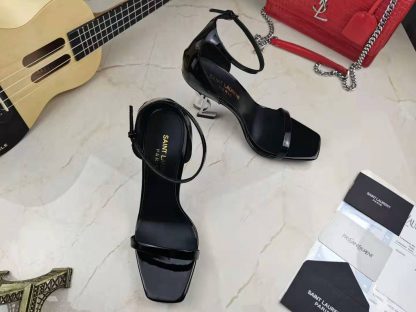 YSL lacquered high-heeled sandals with YSL letters - Image 9