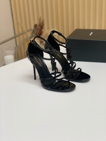 Ysl patent leather shiny lettering sandals high heels - Image 9