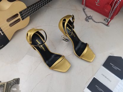 Ysl letter metal buckle paint YSL letter heel high heel sandals - Image 7