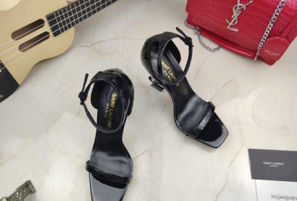 YSL letter metal buckle lacquered YSL letter high-heeled sandals - Image 9