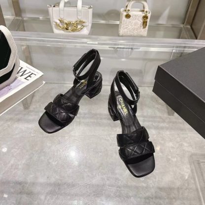 Chanel black spring and summer new classic sandals heel height 5cm - Image 9
