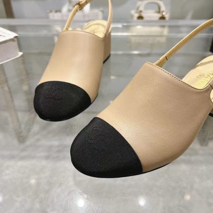 Chanel apricot spring and summer new classic imported sheepskin sandals heel height 5cm - Image 9