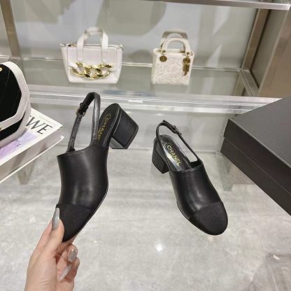 Chanel black spring and summer new classic imported sheepskin sandals heel height 5cm - Image 9