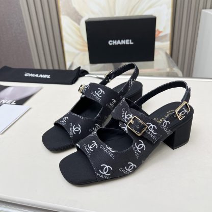 Chanel Spring/Summer Dancing Shoes Collection Black Printed Slimming Sandals Heel Height 5cm - Image 9