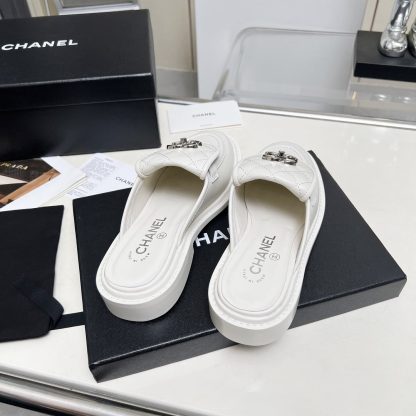 Chanel autumn and winter new goddess elegant temperament white half-slippers - Image 9