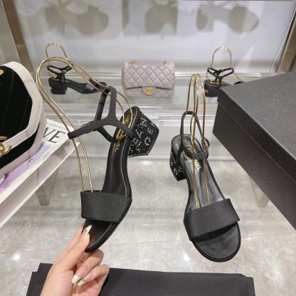 Chanel Early Spring Small Round Toe Slim Retro Heightening Black Sandals Heel Height 4.5cm - Image 9
