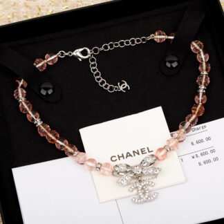Chanel Pink Pearl Bow Necklace