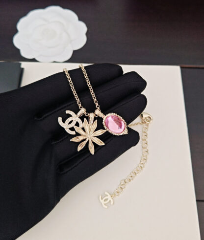 Chanel pink diamond cc necklace - Image 2