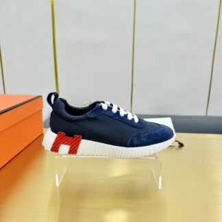 Hermès Spring and Summer Classic Couple Style White and Blue Colorblock Sports Casual Shoes