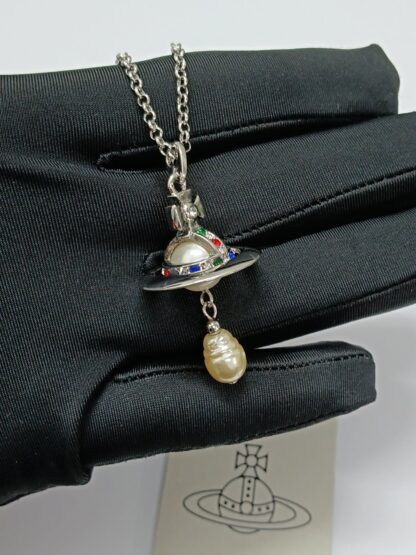 Vivienne Westwood earrings colored diamonds Baroque pearl chain