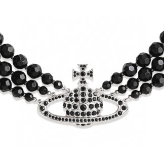 Vivienne Westwood Black Onyx Three-Layer Cameo Saturn Necklace