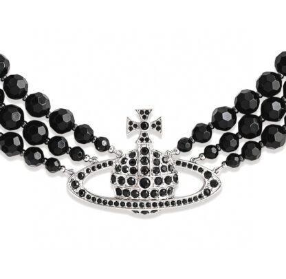 Vivienne Westwood Black Onyx Three-Layer Cameo Saturn Necklace