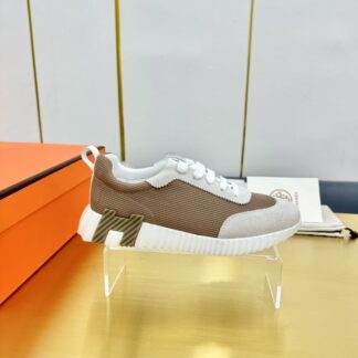 Hermès Spring and Summer Classic Couple Style Gray and Brown Colorblock Sports Casual Shoes