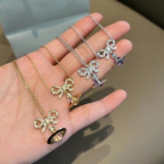 Vivienne Westwood bow necklace with diamonds and crystals