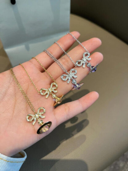 Vivienne Westwood bow necklace with diamonds and crystals
