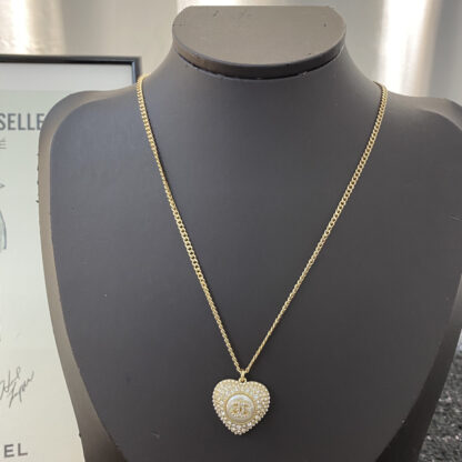Chanel black and white diamond heart necklace - Image 2