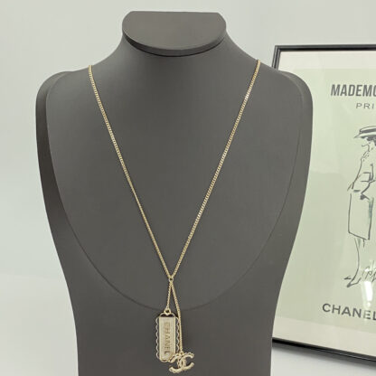 Chanel Black Enamel Lace Square CC Necklace - Image 2