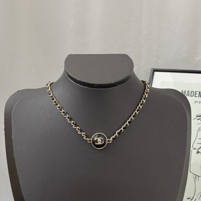 Chanel black gold button leather necklace - Image 2