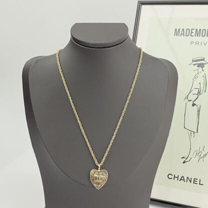 Chanel Black Gold Lace Heart Necklace - Image 2