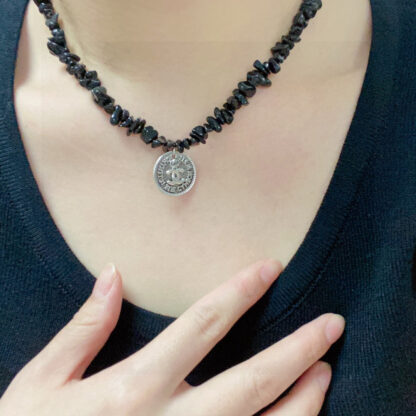 Chanel Black Agate Letters Thick Chain Necklace - Image 2