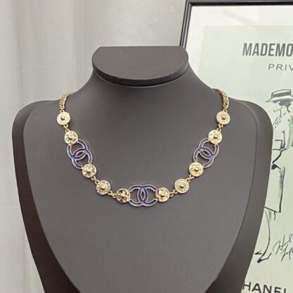 Chanel Gold Coin Denim Blue Choker Necklace - Image 2