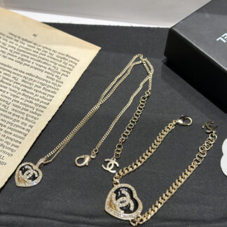 Chanel Gold Heart Peach Color Block Necklace