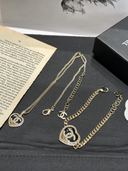 Chanel Gold Heart Peach Color Block Necklace