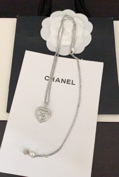 Chanel Gold and White Heart Necklace