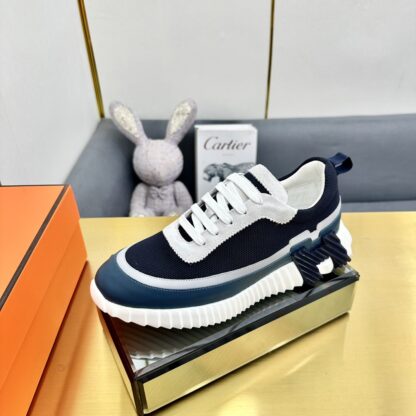 Hermès Spring and Summer Classic Couple Black and Blue Colorblock Sports Casual Shoes