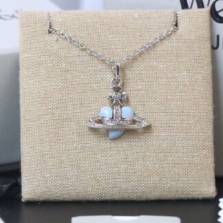 Vivienne Westwood blue enamel heart Saturn necklace