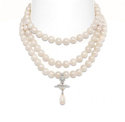 Vivienne Westwood teardrop pendant three-layer pearl necklace