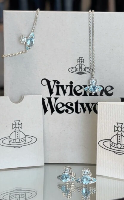 Vivienne Westwood Saturn necklace with blue diamonds