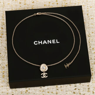 Chanel brushed rotating thread button hanging double c necklace