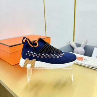 Hermès Spring and Summer Classic Couple Style British Blue and Black Colorblock Sports Casual Shoes